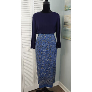 VTG Halmode Petites 10P Fits like 8P Skirt Sweater Set Blue Floral